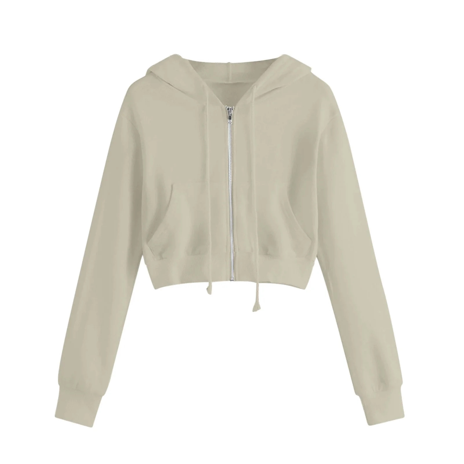 yievot Hoodies for Women Casual Zip Up Drawstring Cropped Hoodie Long Sleeve Short Sweatshirt Hoo... | Walmart (US)