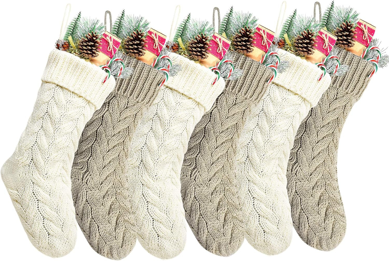 18" Khaki and Ivory Knit Christmas Stockings,6 Pack | Amazon (US)
