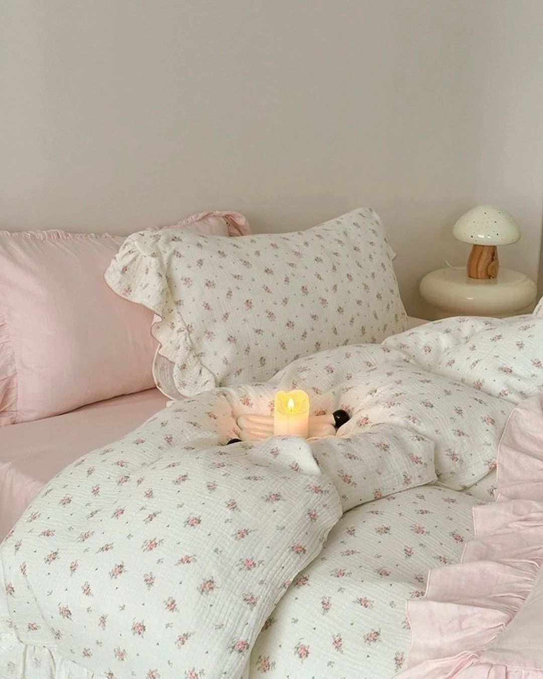 Ruffle Coquette Floral Duvet Cover Set, Double Gauze Soft Cotton Cottagecore Princess Bedding - E... | Etsy (US)