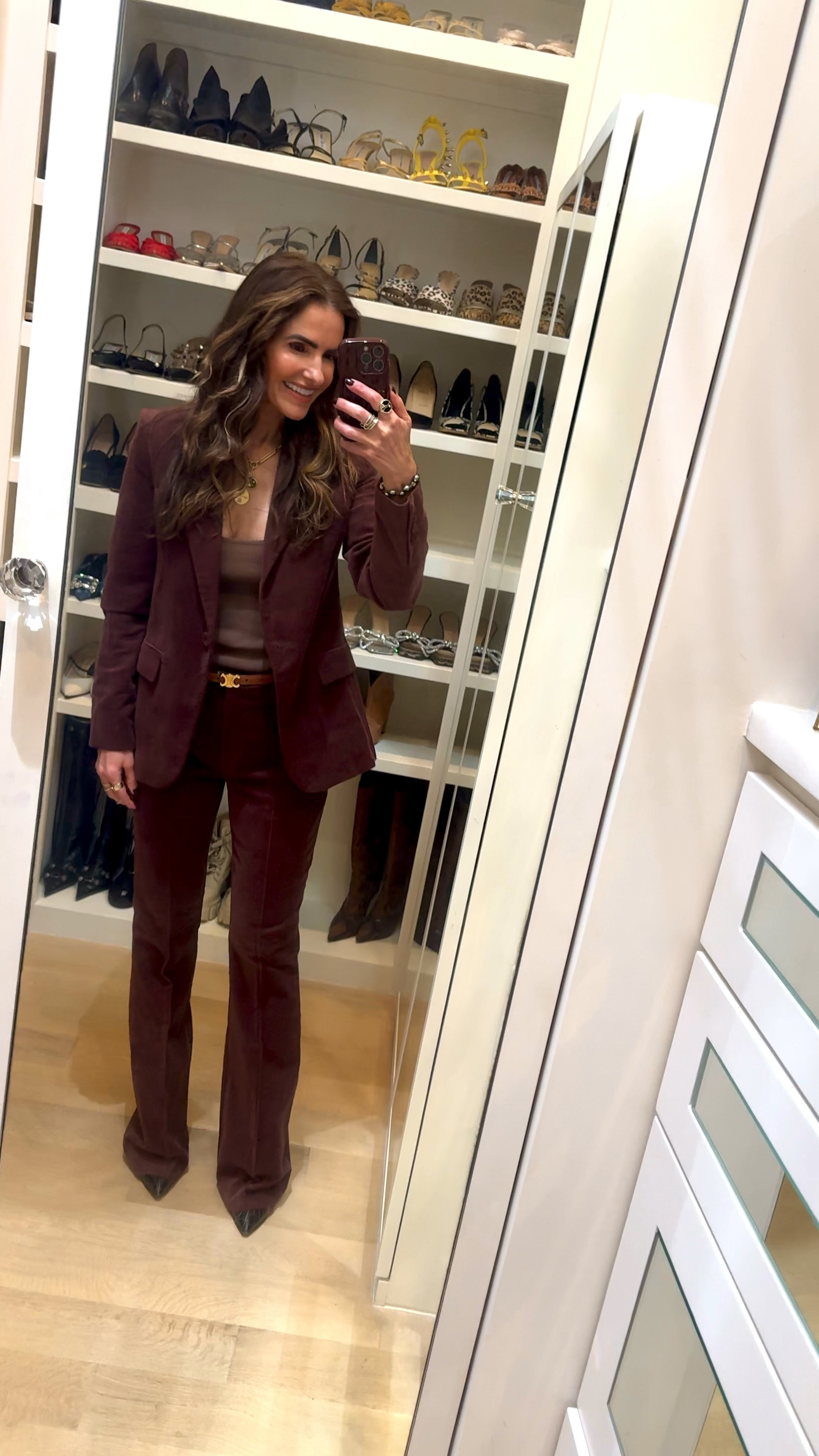 saturday #ootn🤎 wearing a classic yet cool velvet pantsuit + it’s on major sale, you will not believe the price!  

blazer runs tts i’m wearing a size small jacket & i sized up to a 6 in the pants (could have prob gotten a 4 bc they’re a little big) but i was going for a slouchy look! 

#LTKStyleTip #LTKHoliday #LTKSaleAlert