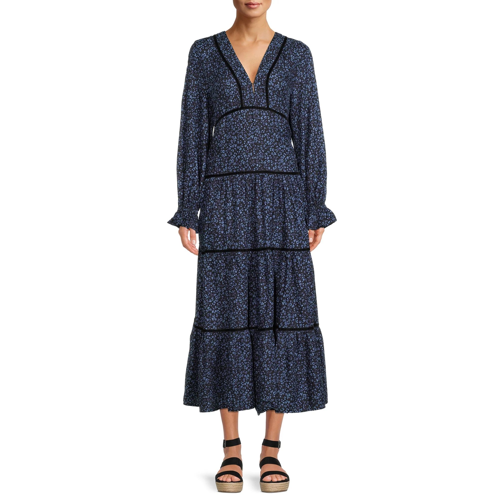 Time and Tru Women's Long Sleeve Peasant Dress | Walmart (US)