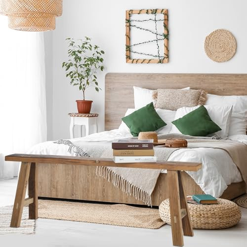 Threehoney 55 Vintage Bench Weathered Natural Wood Bench Rustic Farmhouse Skinny Wooden Bench Narrow Retro Antique Bench with Grain for Entryway End of Bed Indoor | Amazon (US)