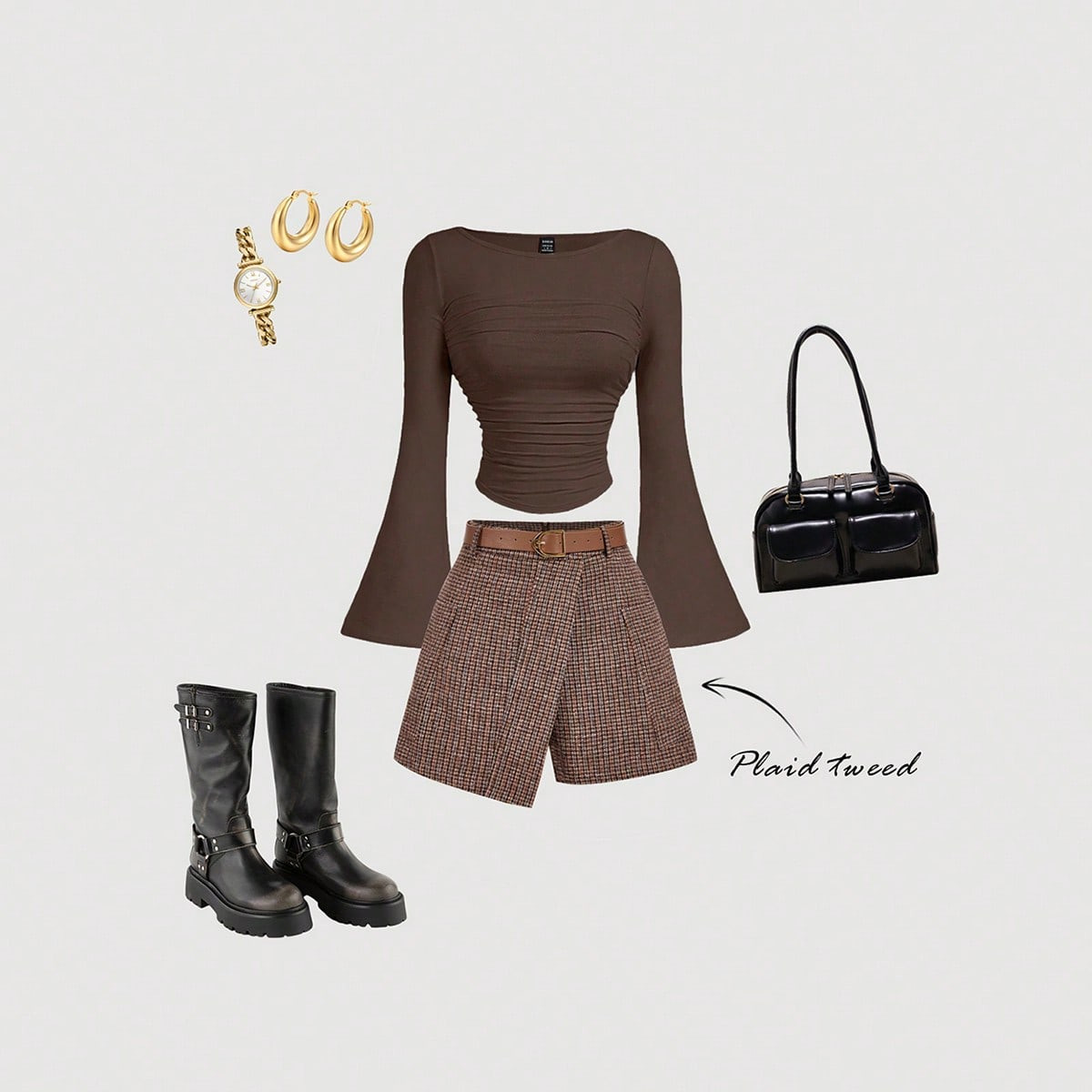 SHEIN MOD Women's Solid Color Boat Neck Flared Sleeve Waist Ruched Casual T-Shirt | SHEIN