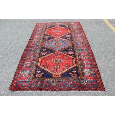 One-of-a-Kind Hand-Knotted 1950s 4'7" x 7'7" Wool Area Rug in Red/Blue | Wayfair North America