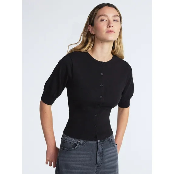 Scoop Women's Rib Cardigan Sweater with Short Sleeves, Lightweight, Sizes XS-XXL | Walmart (US)