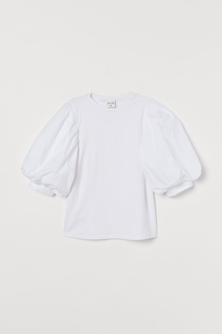 H & M - Puff-sleeved Top - White | H&M (US + CA)