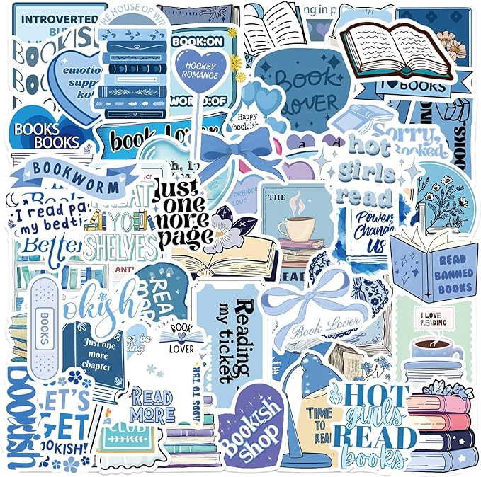 100PCS Bookish Stickers,Blue Book Stickers for Kindle,Reading Decals,Waterproof Vinyl for Water B... | Amazon (US)