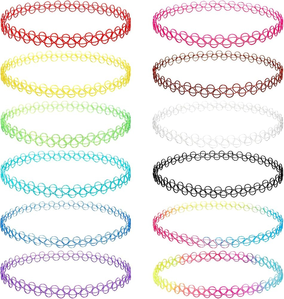 12PC Multicolour Tattoo Choker Necklace, Black Stretchy Elastic Vintage Trendy Y2K Fashion Jewelr... | Amazon (US)