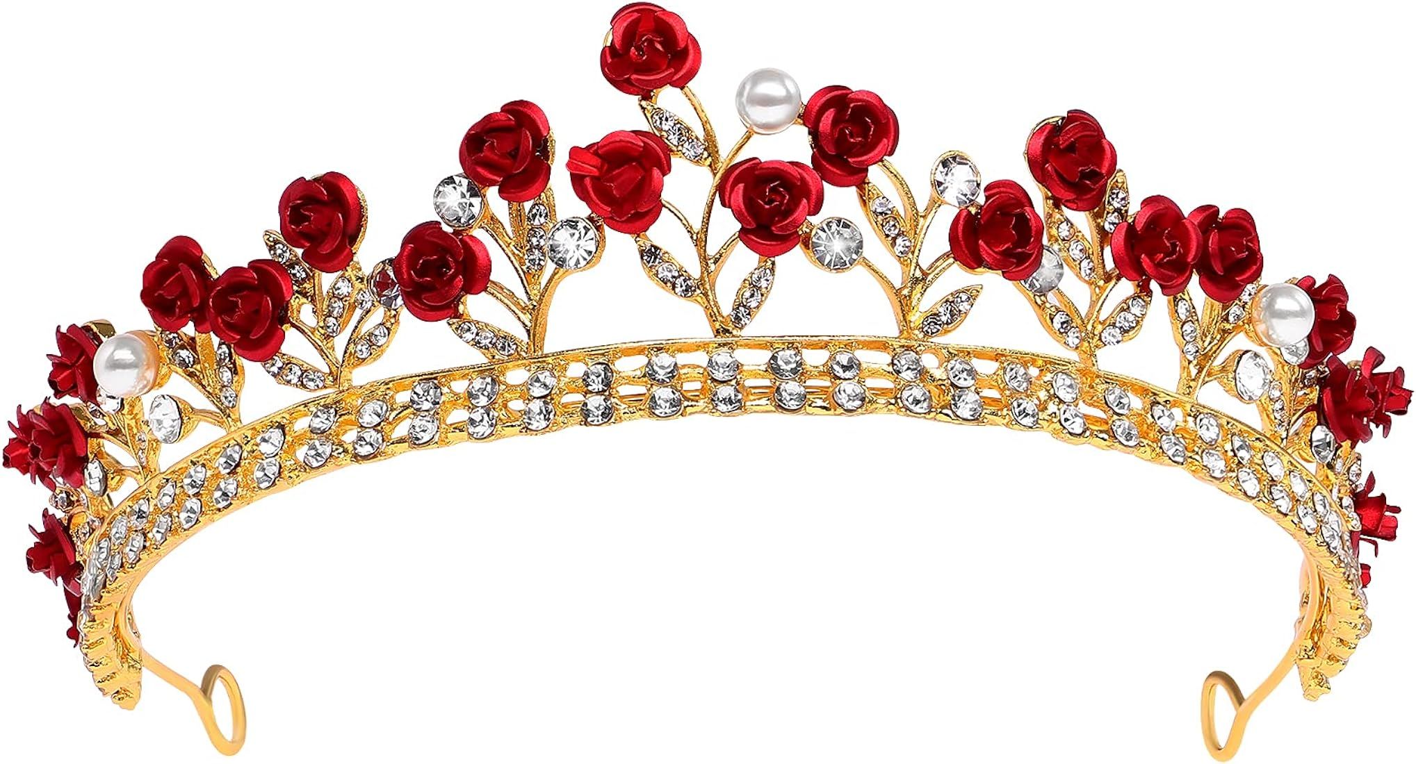 Lurrose Bridal Wedding Queen Crowns and Tiaras Rose Flower Baroque Princess Crown Headbands Headp... | Amazon (US)