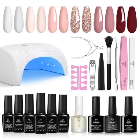 Beetles Gel Nail Polish Kit with UV Light Base Gel Top Coat 6 Colors White Pink Nude Holiday Gel Pol | Walmart (US)