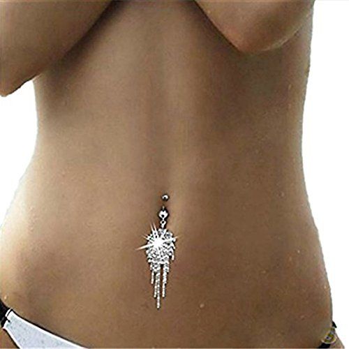 ZWZCYZ Navel Rings Hot Rhinestone Sexy Tassel Navel Dangle Button Belly Ring Bar Body Piercing Jewel | Amazon (US)