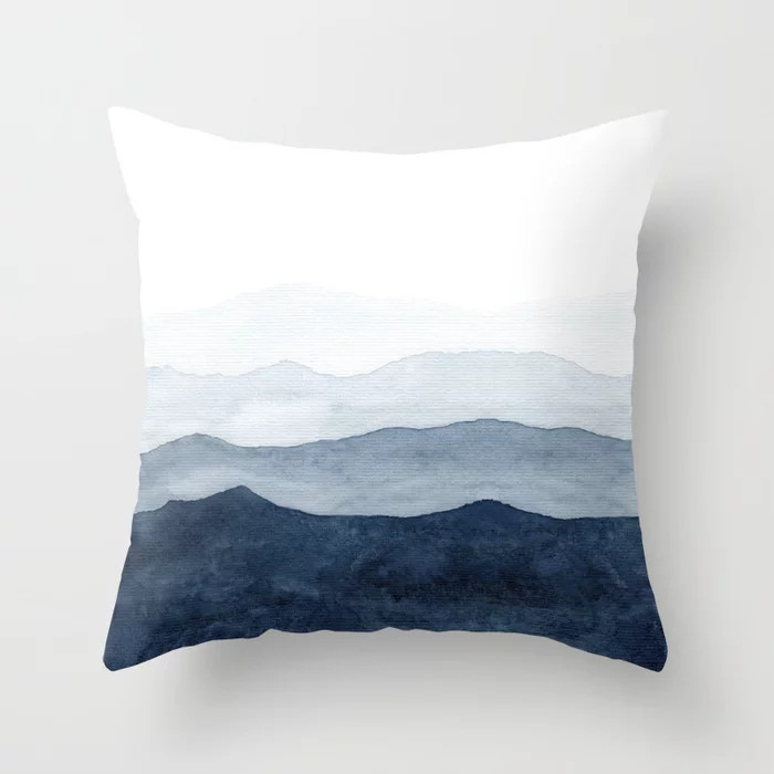 Indigo Abstract Watercolor Mountains Throw Pillow | Society6
