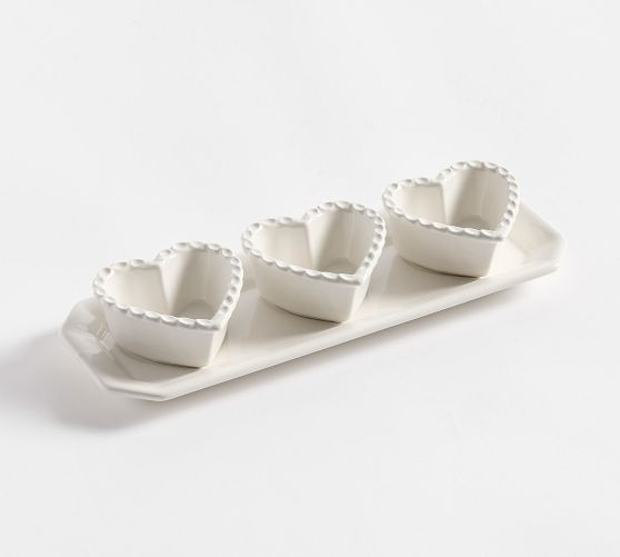 Heirloom Scalloped Heart Stoneware Multi Condiment Server | Pottery Barn (US)