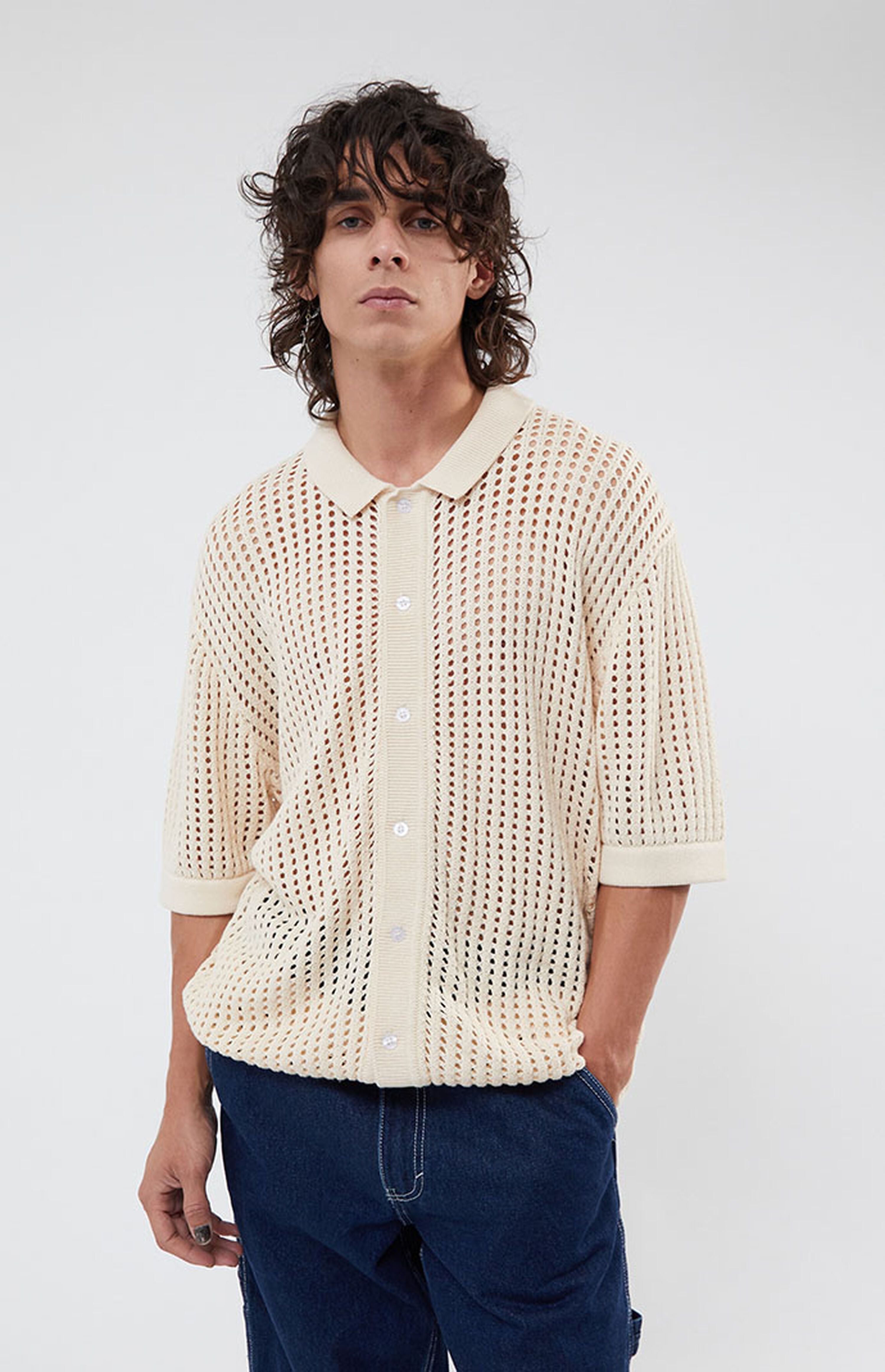 PacSun Off White Open Knit 2.0 Woven Camp Shirt | PacSun