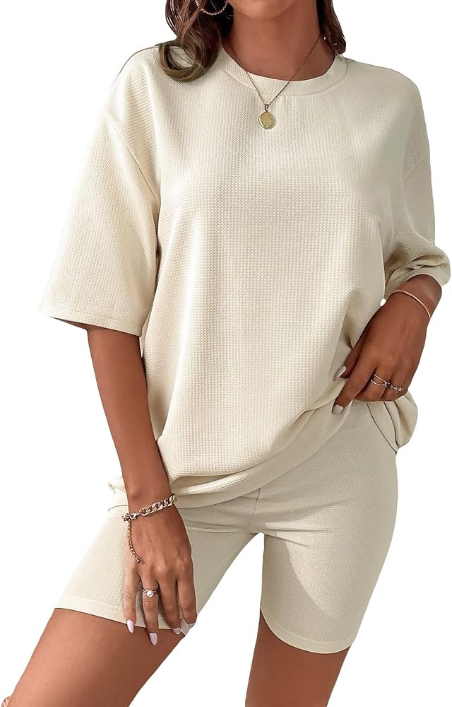 Verdusa Women's 2 Piece Workout Outfit Short Sleeve Top and Biker Shorts Set | Amazon (US)