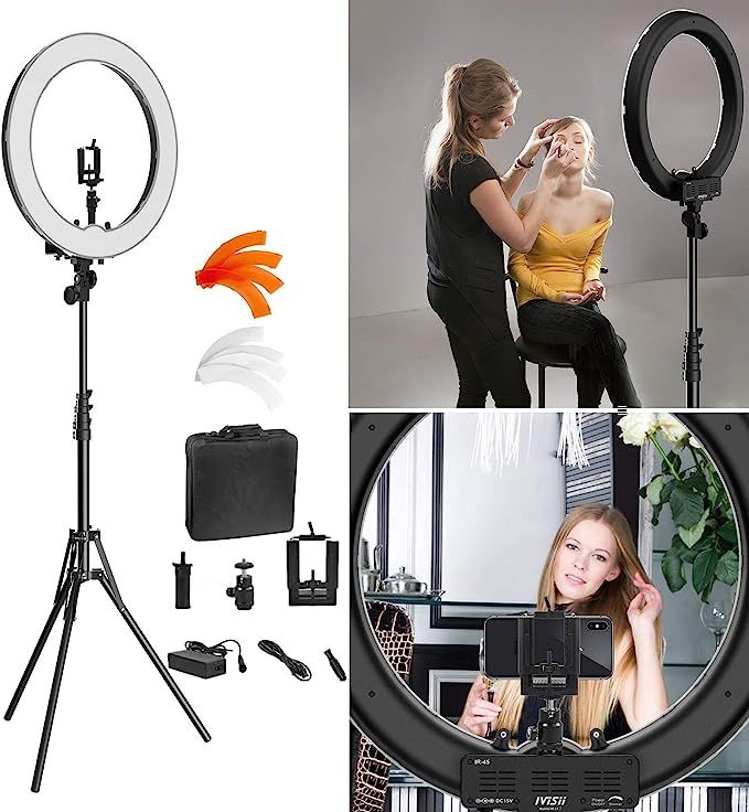 Ring Light Kit:18" 48cm Outer 55W 5500K Dimmable LED Ring Light, Light Stand, Carrying Bag for Ca... | Amazon (US)