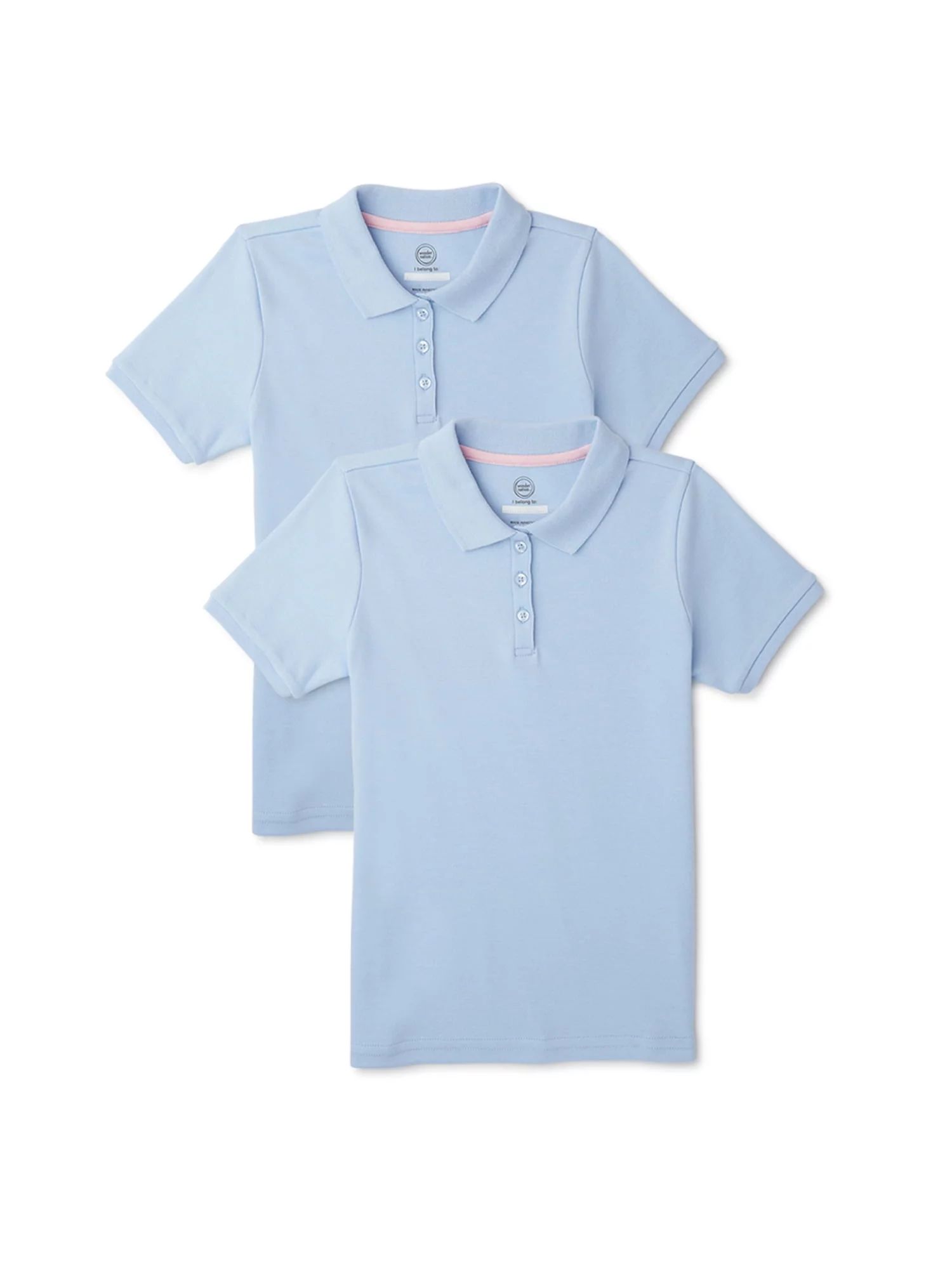 Wonder Nation Girls School Uniform Short Sleeve Interlock Polo Shirt, 2-Pack, Sizes 4-18 | Walmart (US)