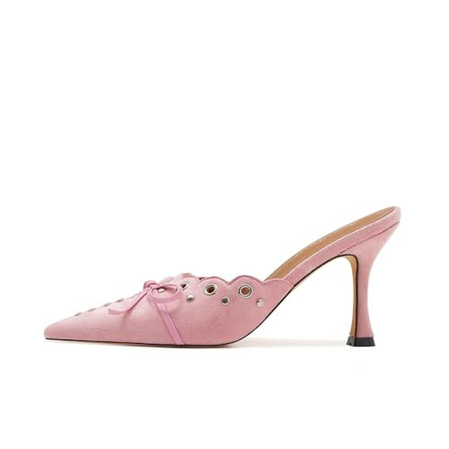 ATBELL Bow Tie Heeled Mules Studs Pumps Pointy Kitten Heel Dress Heels in Pink Size 10 | Amazon (US)