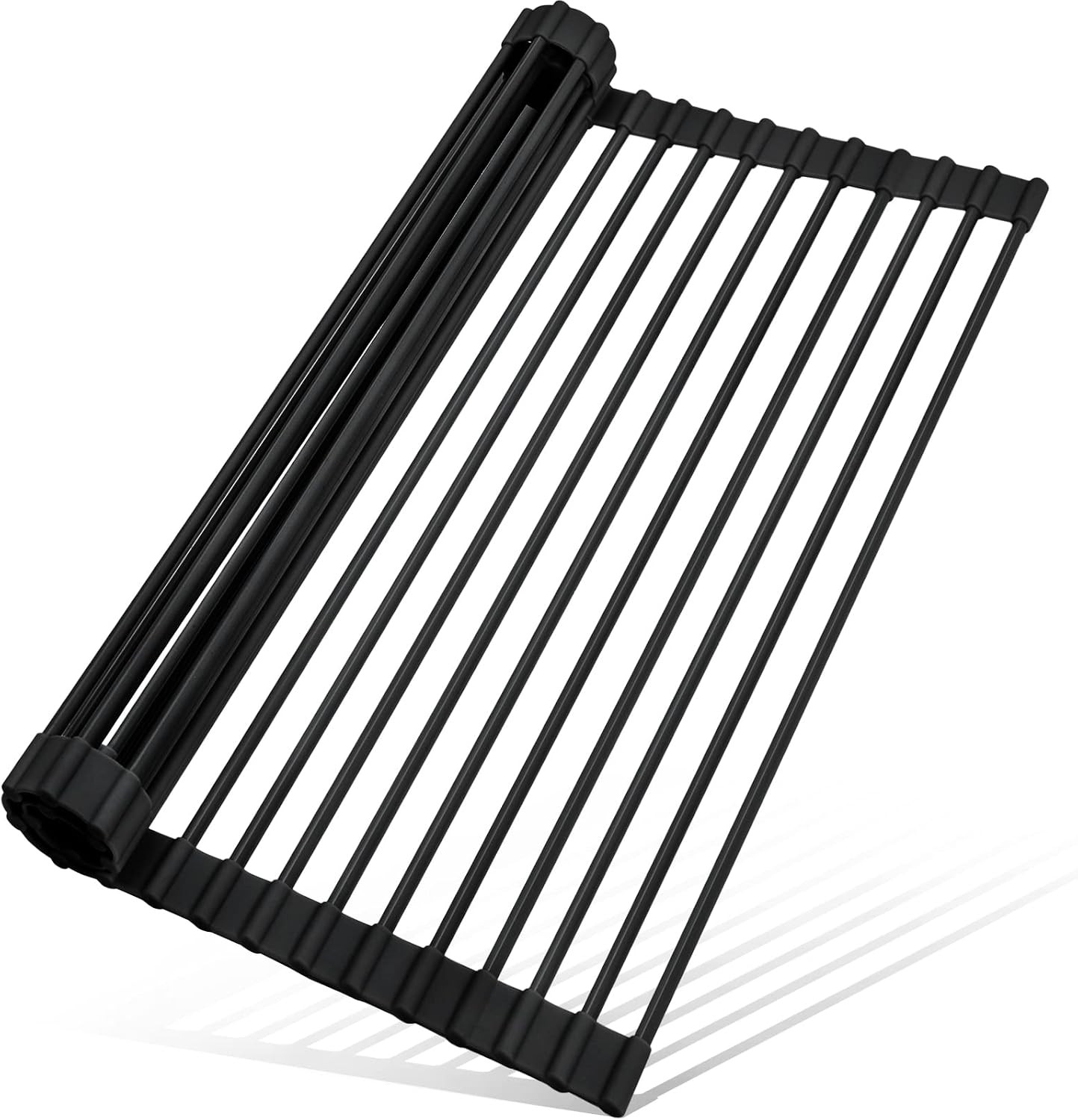 Roll Up Over The Sink Dish Drying Rack Silicone Wrapped Foldable, Heat-Resistant, Anti-Slip Sink Rack Multipurpose Dish Drainer for Kitchen Sink Counter - Black, 17.5" x 11" | Amazon (US)
