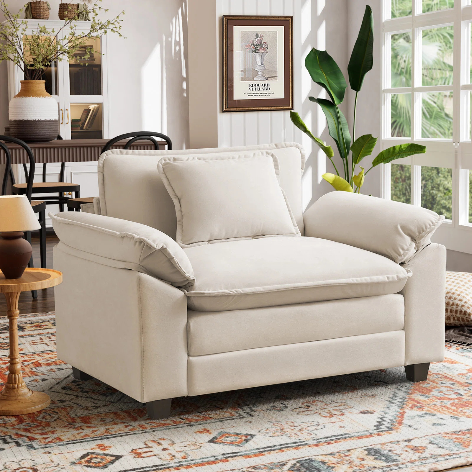 49.5'' W Oversized Premium Chenille Armchair And A Half With Accent Pillow & Removable Cushions | Wayfair North America