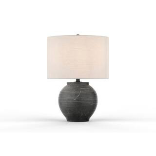 Hookston Black 18 in. Ceramic Table Lamp with White Fabric Shade | The Home Depot