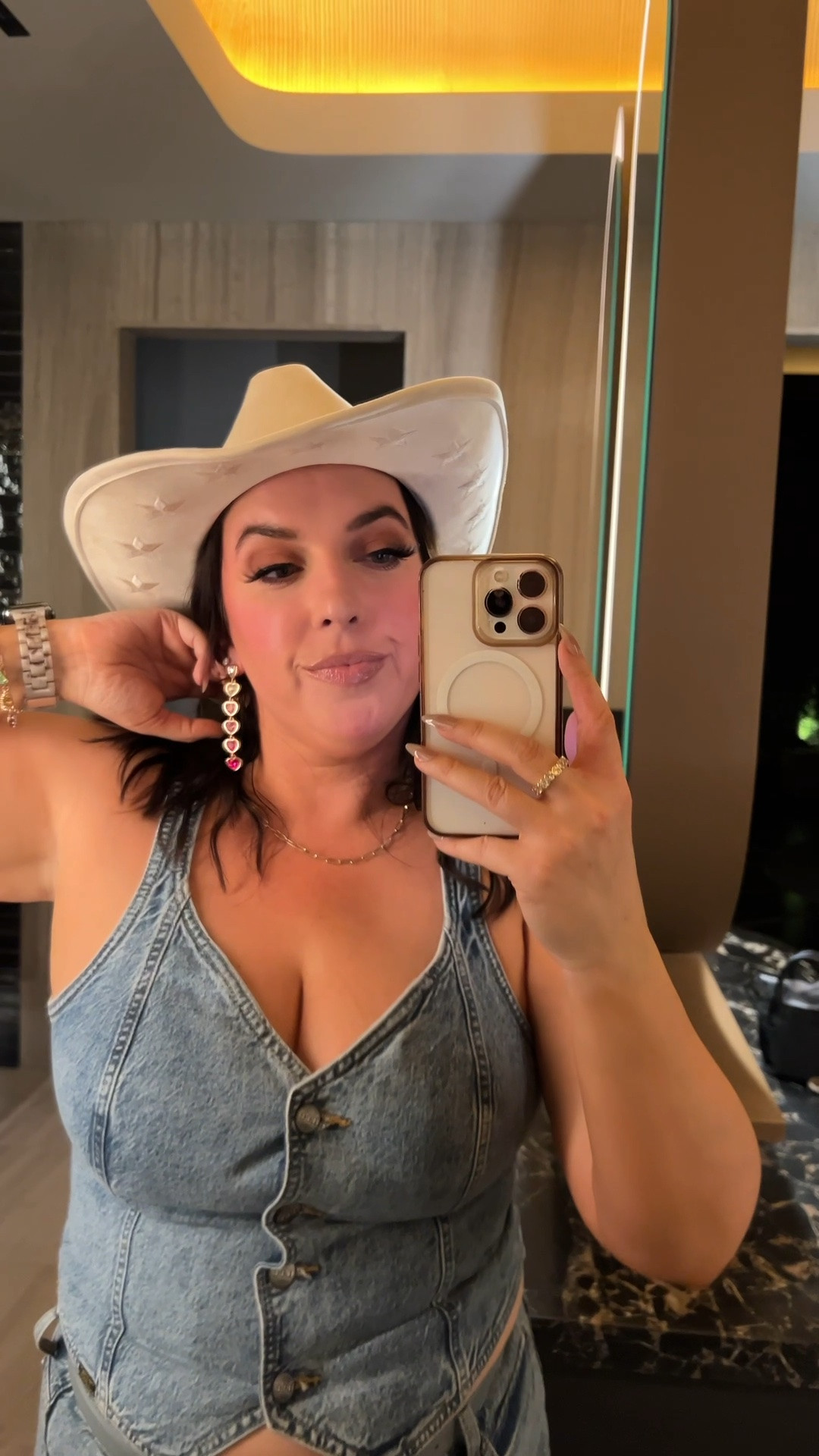 Kacey x Lee x Walmart Collection // jean vest top / jean shorts / denim set / baby blue belt / western belt / cowboy hat / concert makeup / festival outfit

#LTKdayinmylife #LTKMidsize #LTKootd