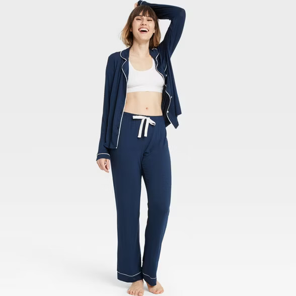Women's Beautifully Soft Long Sleeve Notch Collar Top and Pants Pajama Set - Stars Above™ | Target