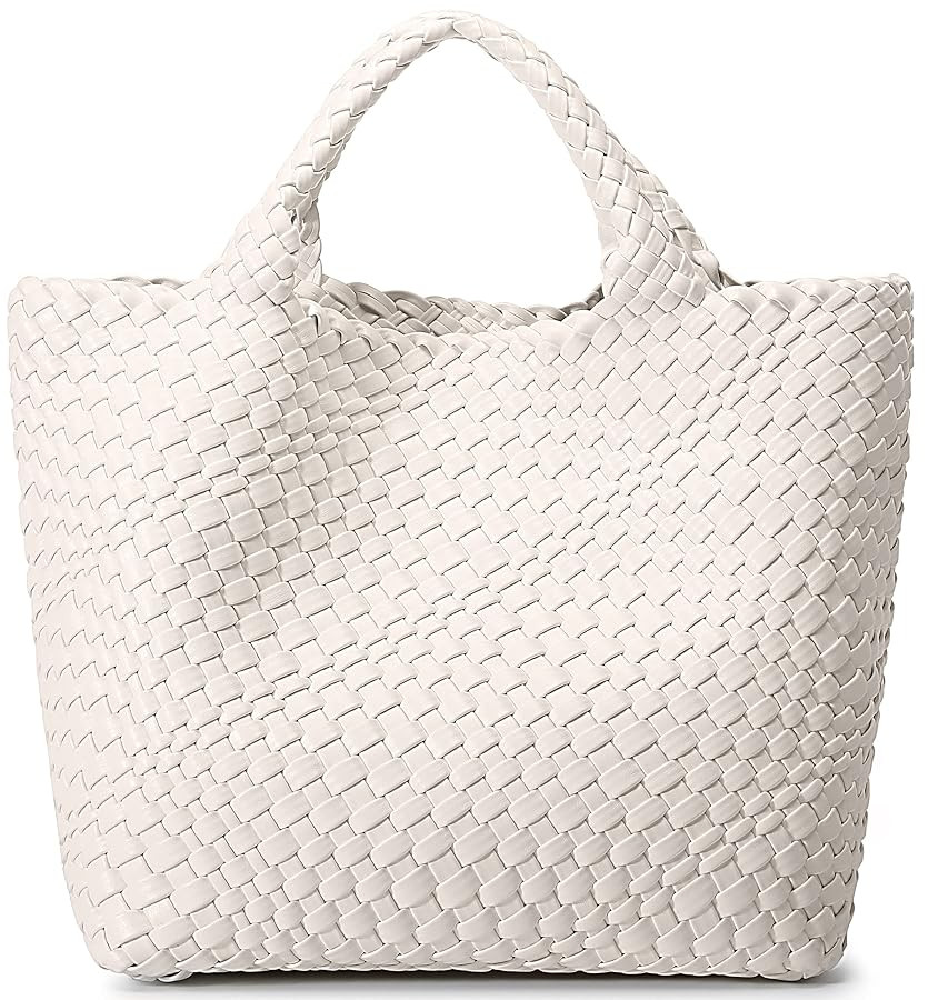Woven Bag for Women, Vegan Leather Tote Bag Large Summer Beach Travel Handbag and Purse Retro Han... | Amazon (US)