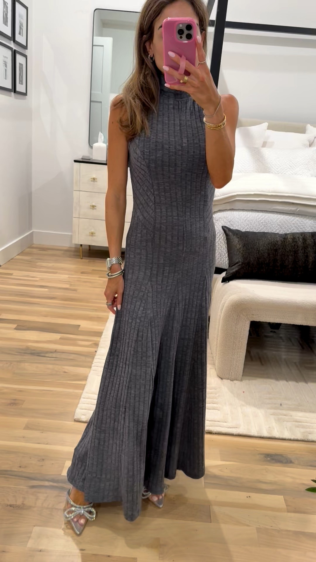 Super flattering grey sweater dress! So elongating and pretty for the holidays. Wearing smallest size  

#LTKHoliday #LTKFindsUnder50 #LTKFindsUnder100