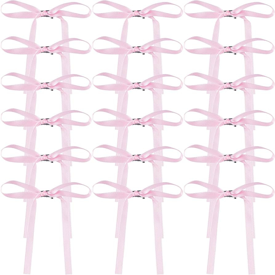 18Pcs 4.3inch Pink Hair Bows Clips Ribbons Bowknot Hair Barrettes Halloween Rave Christmas Weddin... | Amazon (US)