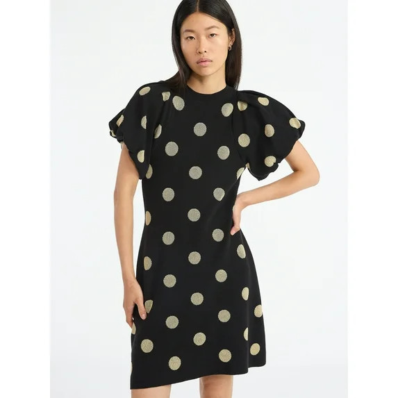 Scoop Women's and Women's Plus Sweater Dress with Puff Sleeves, Sizes XS-4X | Walmart (US)
