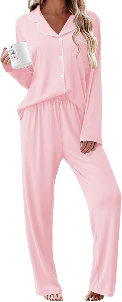 Ekouaer Womens Pajama Sets 2 Piece Long Sleeve Sleepwear Soft Button Down Pjs Lounge Set S-XXL | Amazon (US)