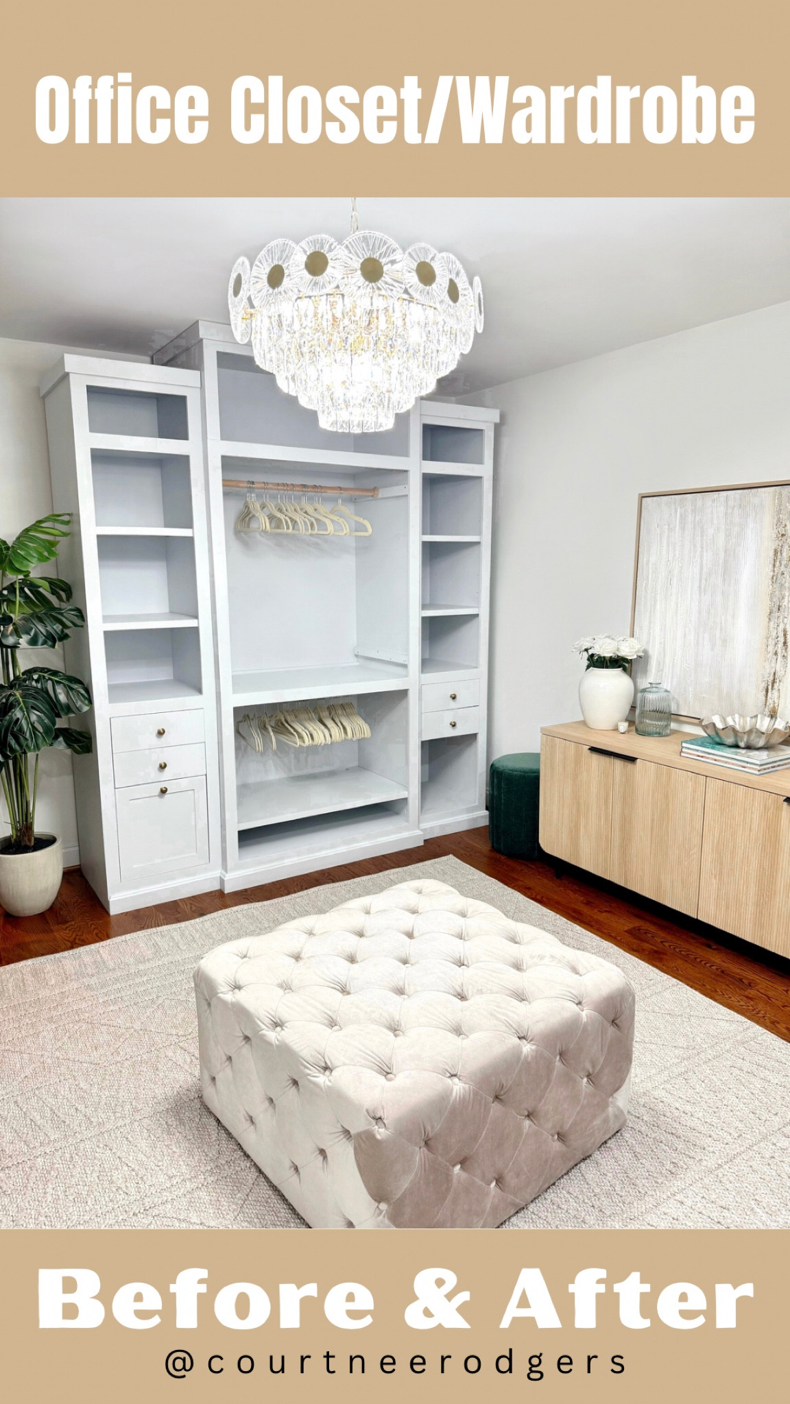 🙃 Oh how this project was a LABOR OF LOVE…but it turned out perfectly! 🫶🏻 I didn’t want to spend thousands on a custom closet so FB Marketplace to the rescue and this 8ft DIY is now my custom closet in my office and I only spent $220 total to complete it! 💁🏼‍♀️🩵 I can’t wait to fill it tomorrow! 😍 Share this video with your friends who love DIY projects! Linking what I can from my office via the link in my bio > Shop my Reels/IG Posts ➡️

 Closet, office space, cabinets, organization, home, home decor 

#LTKstyletip #LTKhome #LTKfindsunder100