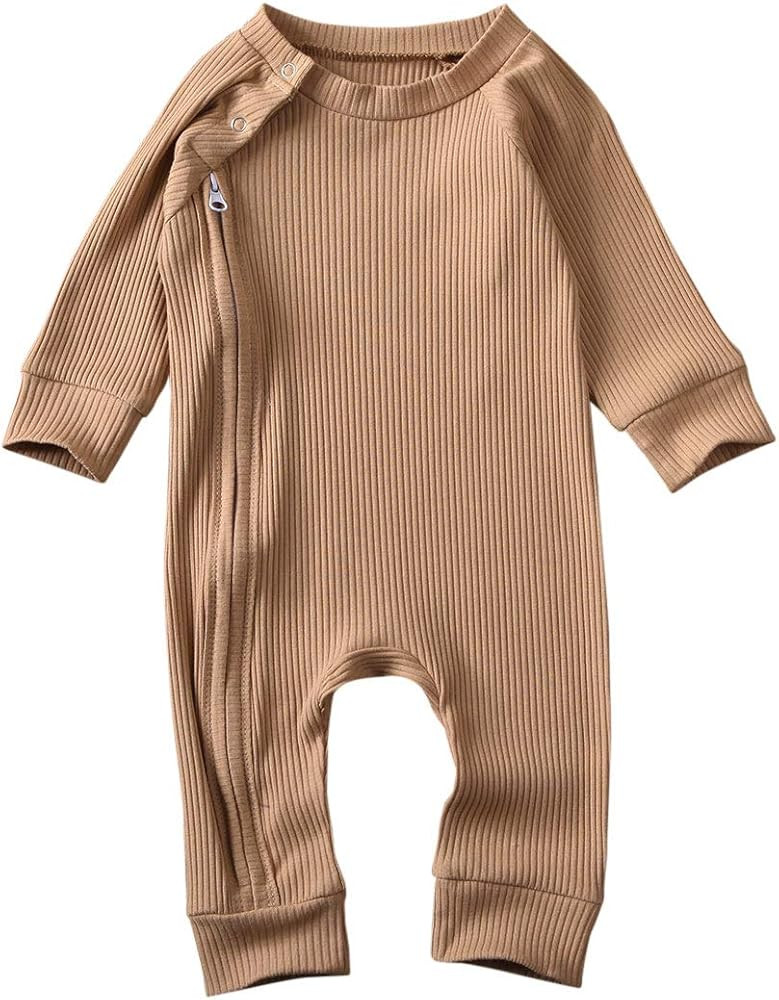 Newborn Baby Boy Girl Romper Clothes Infant Solid Ribbed Onesie Bodysuit Jumpsuit Outfits | Amazon (US)