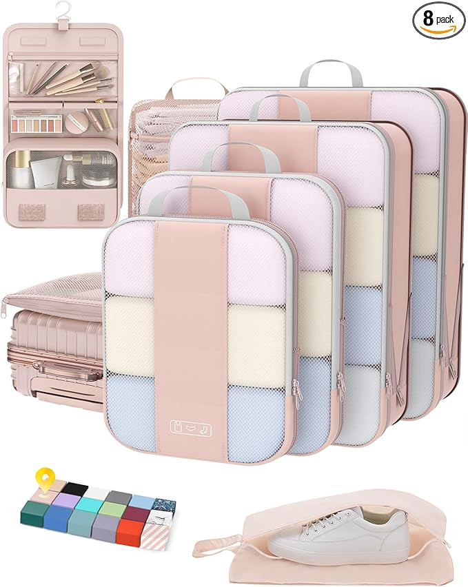 8 Set Compression Packing Cubes for Travel Gifts Women Mom,OlarHike Luggage Clothes Organizer for... | Amazon (US)