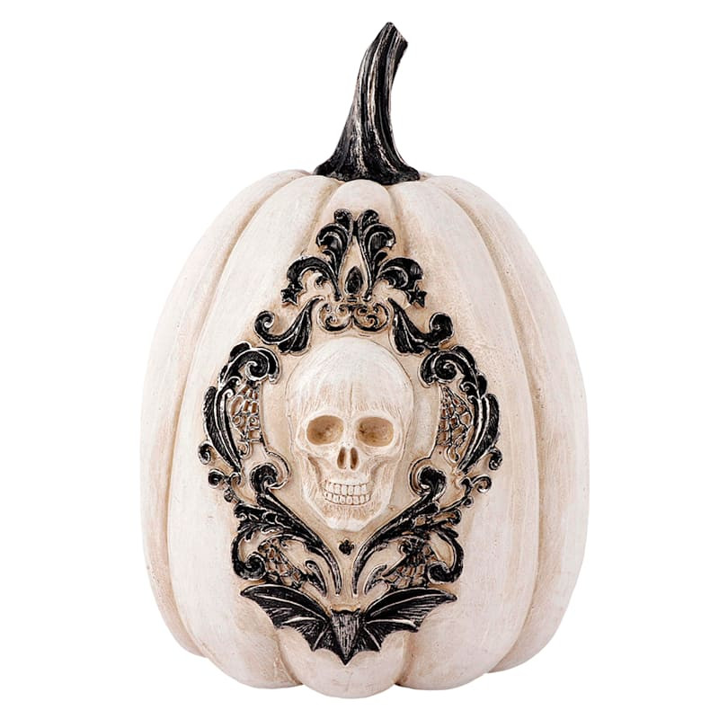 Eerie Estates White Skull Halloween Pumpkin, 7x9 | At Home