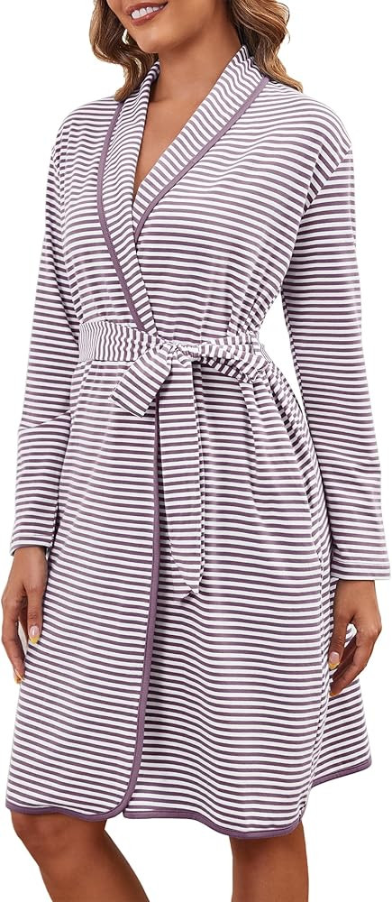 Cotton Robes for Women Striped Long Sleeve Kimono Bath Robe Lightweight House Coat Bathrobe Loung... | Amazon (US)
