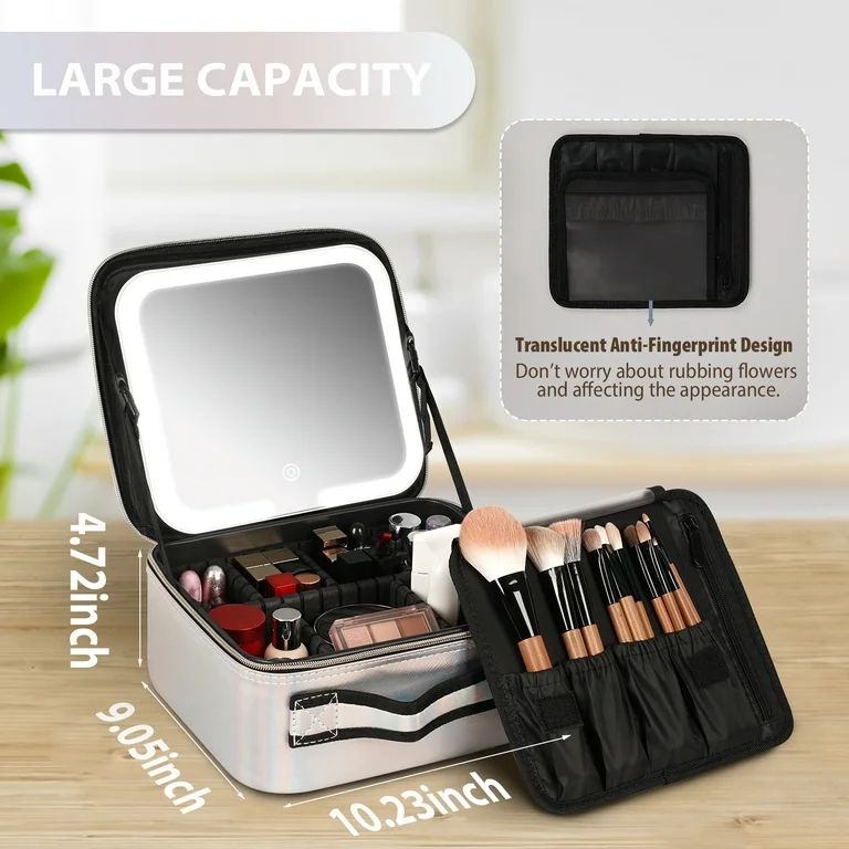 NEXPURE Makeup Bag with LED Mirror ,Large Makeup Organizer Bag with 3 Color Light,Adjustable Brig... | Walmart (US)