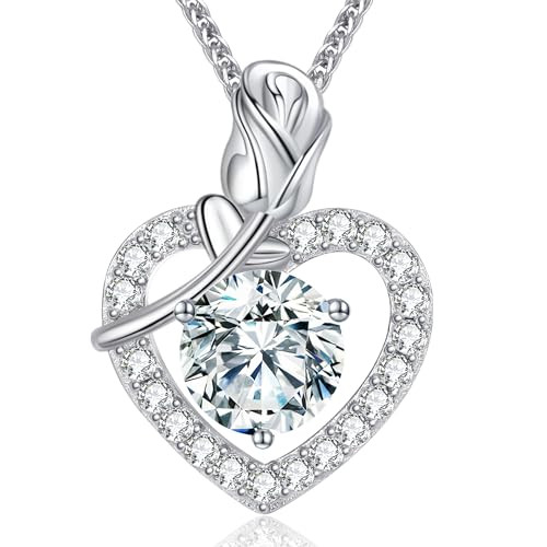 N9NEMUSES Rose Heart Pendant Necklace for Wife, 2-4 Carat Moissanite 925 Sterling Silver Necklace... | Amazon (US)