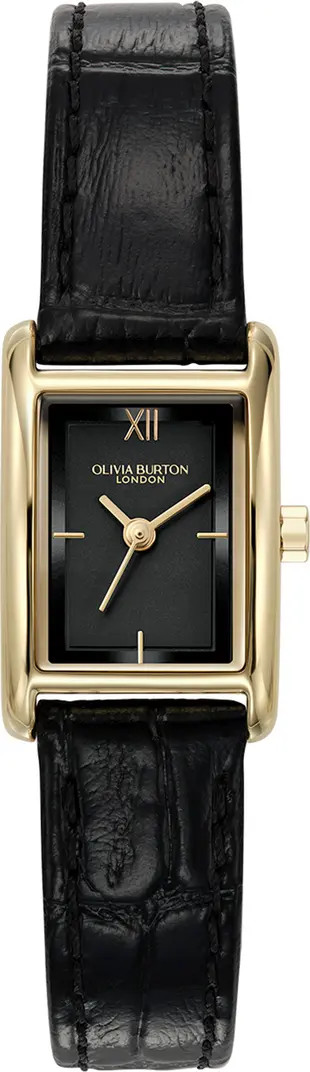 Mini Grove Rectangular Croc Embossed Leather Strap Watch, 16mm | Nordstrom