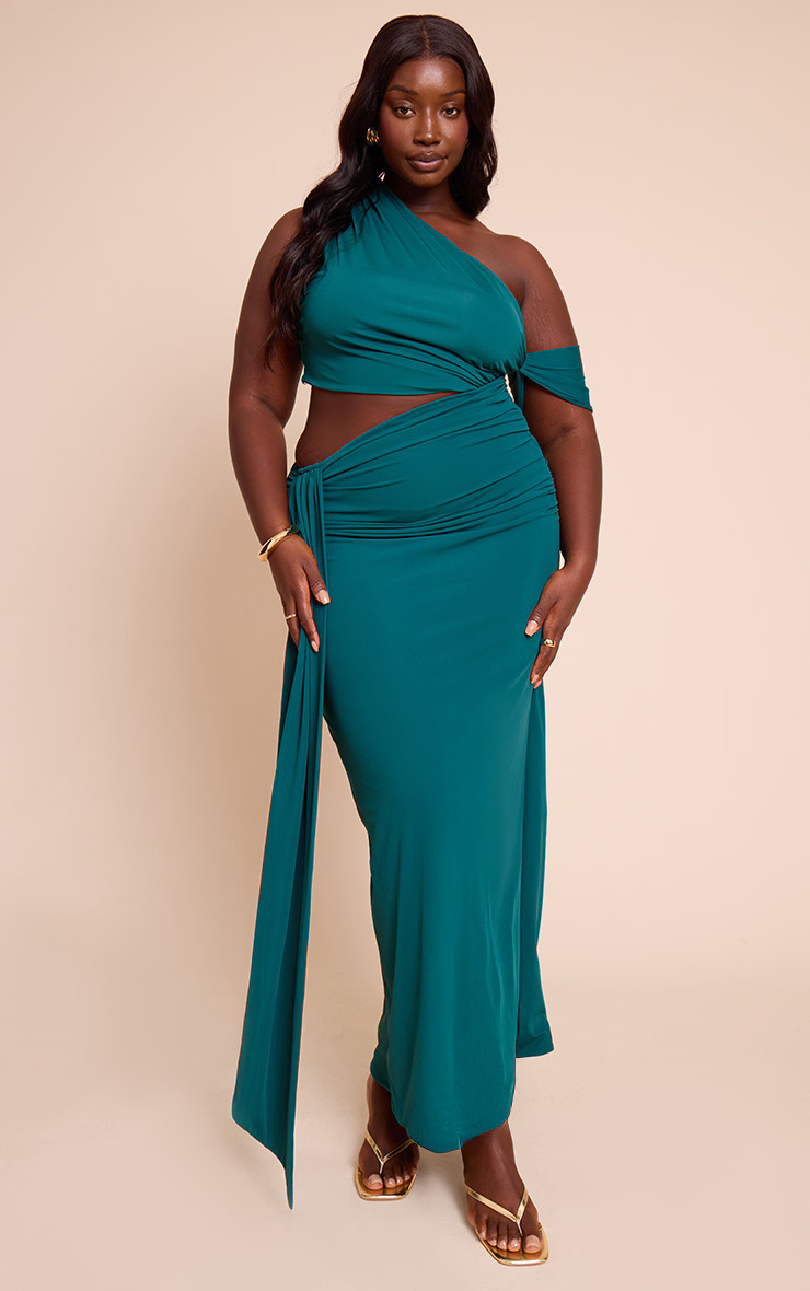 Plus Teal Soft Touch Ruched Asymmetric Cut Out Maxi Dress | PrettyLittleThing US
