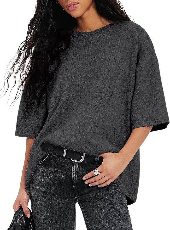 Yeokou Women Short Sleeve Sweaters Casual Oversized Crewneck Soft Knit Pullover Spring Summer Lig... | Amazon (US)