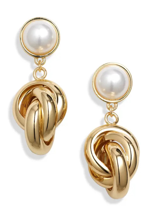 Nordstrom Faux Pearl & Knotted Drop Earrings in Gold/pearl at Nordstrom | Nordstrom