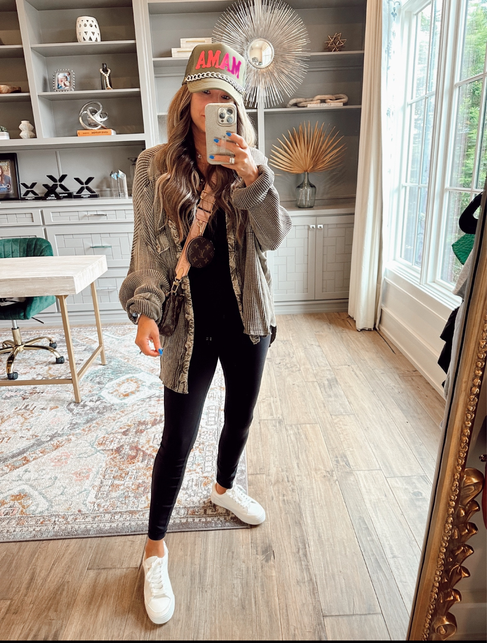 Weekend fit 🤍
Code moderndaymama for trucker hat!!!

Shacket- size small 
Tank- M
Leggings- size 4
Shoes- TTS

#LTKBeauty #LTKU #LTKStyleTip