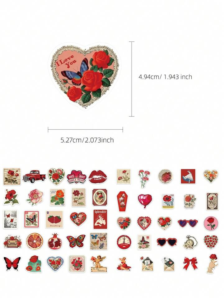 50Pcs Vintage Red Y2K Girls Stickers Waterproof PVC Gift Cartoon Decoration Scrapbook Laptop Lugg... | SHEIN