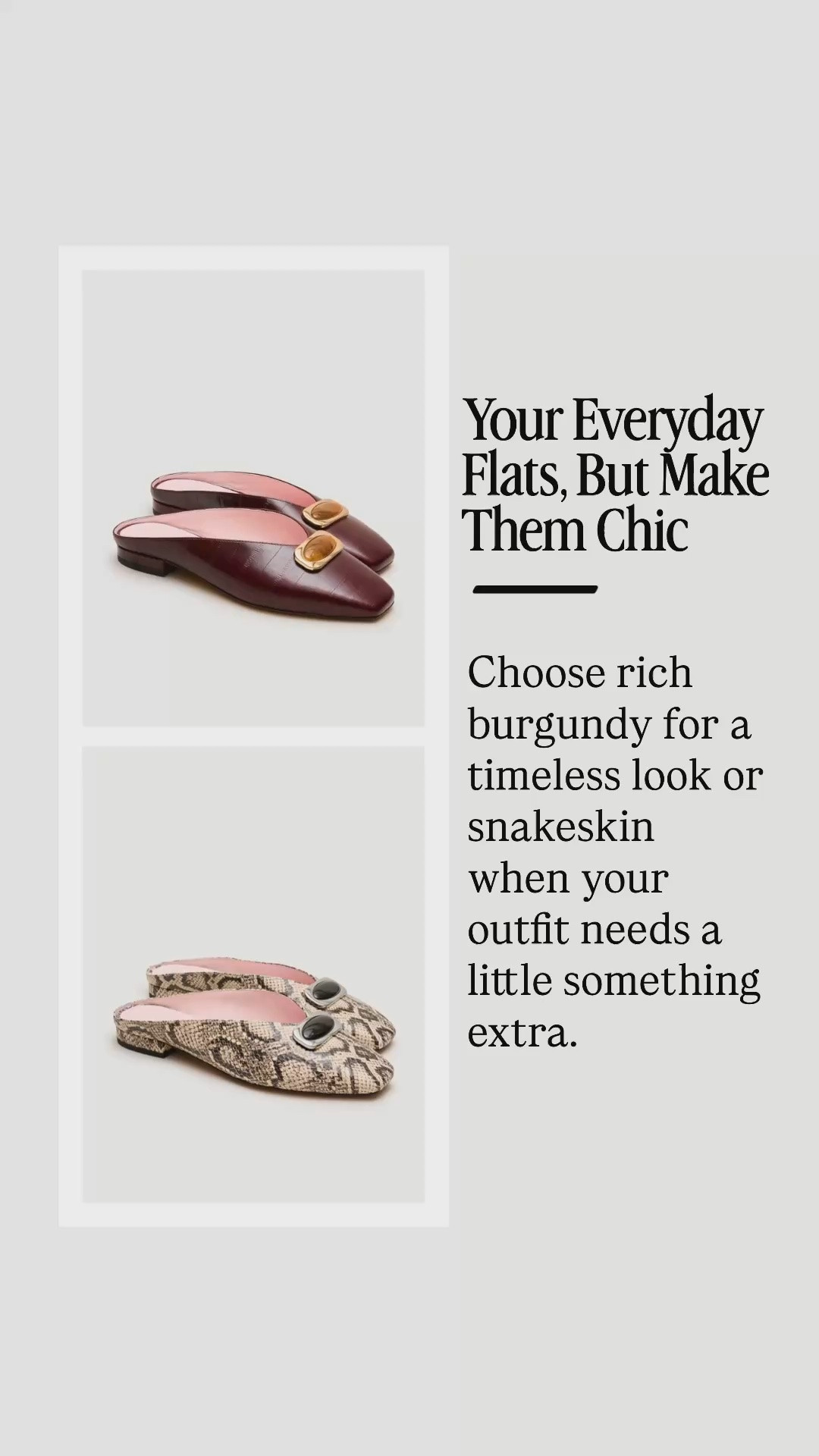A great pair of flats can make everyday outfits feel so much more polished! These pointed-toe mules have beautiful gold hardware and an easy slip-on style. Choose rich burgundy for a classic fall neutral or snakeskin for a little pattern and personality. 

👩‍💻 LTK PRO TIPS
❤️ Heart = Support my posts ;-)
🔖 Save = Get sale & restock alerts for the things you love!
📋 Lists = Keep favorites organized (List ideas: Christmas, Birthdays, and Vacations!)
📲 Share = Send lists and products to a friend (or your daughters like me).
💬 Comment = Ask me anything, and I'll answer. ;-)