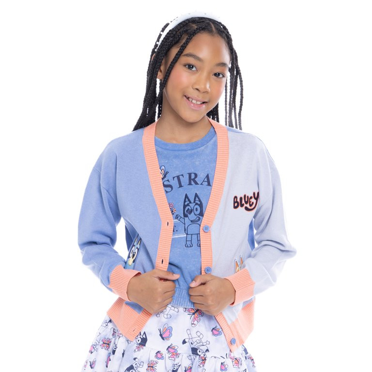 Bluey Girls Button Down Cardigan with Embroidery & Graphics, Sizes 4-16 | Walmart (US)