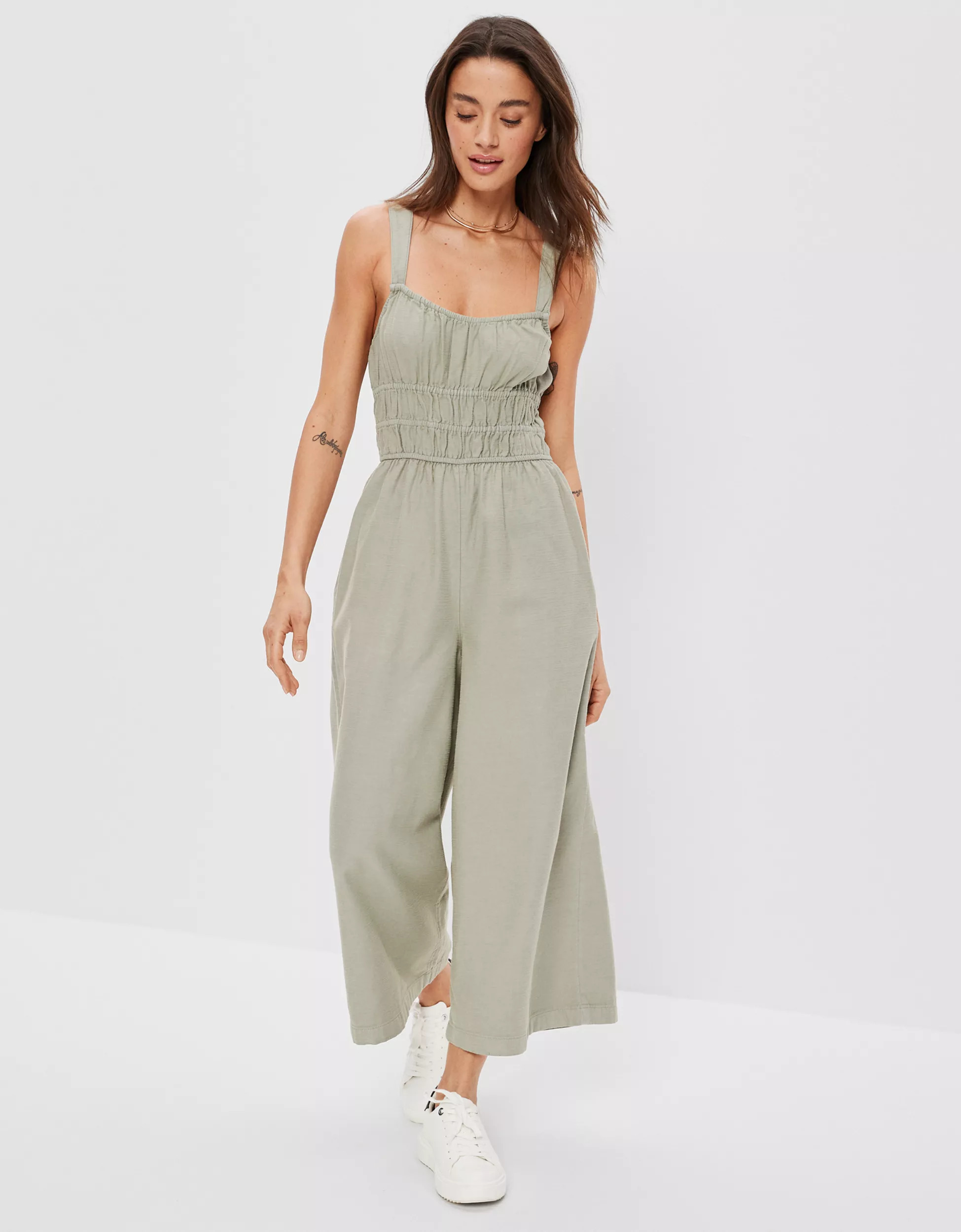AE Smocked Cinched-Waist Jumpsuit | American Eagle Outfitters (US & CA)