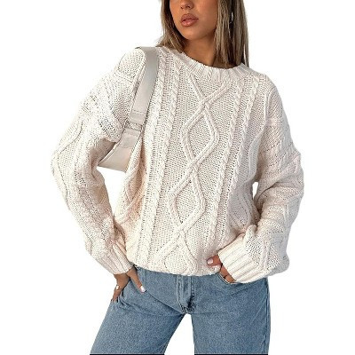 Women's Oversized Cable Knit Crewneck Sweaters | Target
