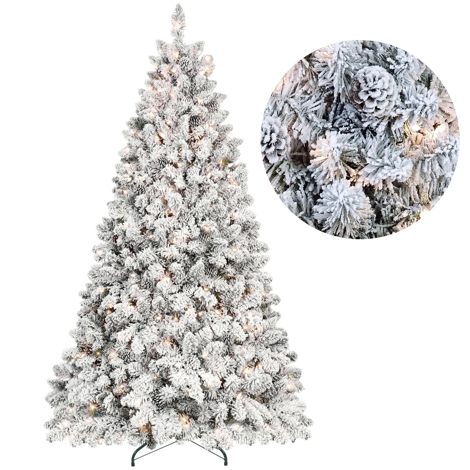 6FT PreLit Flocked Christmas Tree with Natural Pine Cone, Bringstar Xmas Artificial Tree, 350 Lig... | Walmart (US)